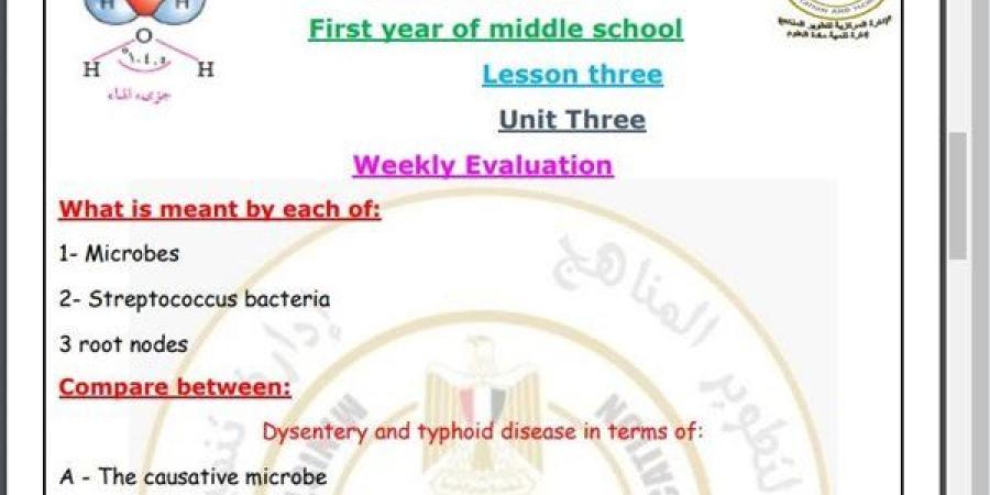 مراجعات
      نهائية..
      أسئلة
      تقييم
      الأسبوع
      الـ
      12
      العلوم
      Science
      لـ
      الصف
      الأول
      الإعدادي