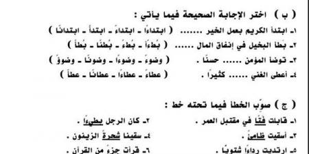 مراجعات نهائية .. تنوين الهمزة المتطرفة.. اختبار في ورقة واحدة سادسة ابتدائي