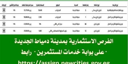 ننشر
      أهم
      الفرص
      الاستثمارية
      في
      مدينة
      دمياط
      الجديدة