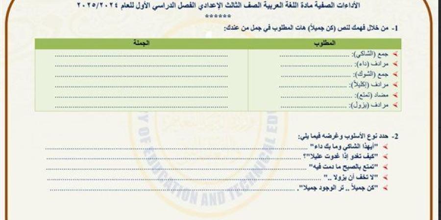 مراجعات
      نهائية..
      أسئلة
      تقييم
      الأسبوعين
      الثالث
      والرابع
      لغة
      عربية
      لـ
      الصف
      الثالث
      الإعدادي