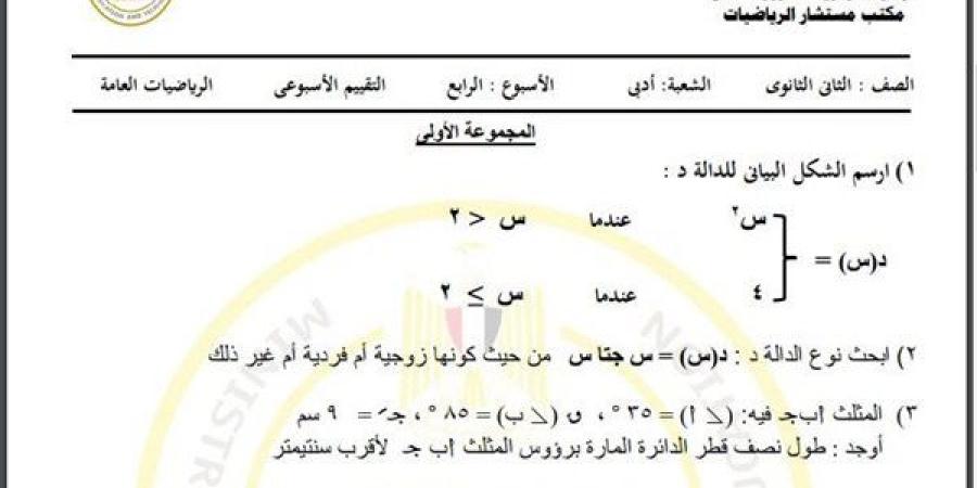 مراجعات
      نهائية..
      أسئلة
      تقييم
      الأسبوعين
      الرابع
      والخامس
      الرياضيات
      الصف
      الثاني
      الثانوي