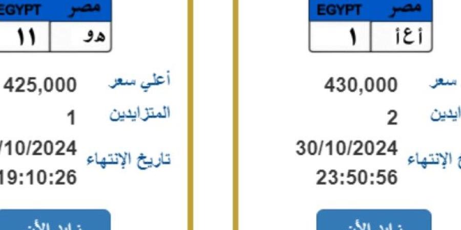 «المرور» تطرح لوحات معدنية تحمل أرقام مميزة للتزايد عليها