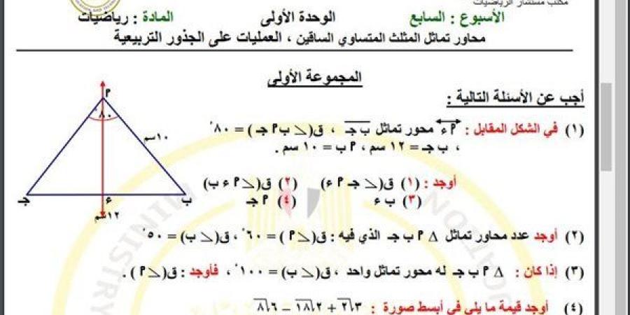 مراجعات
      نهائية..
      أسئلة
      تقييم
      الأسبوع
      السابع
      الرياضيات
      لـ
      الصف
      الثاني
      الإعدادي