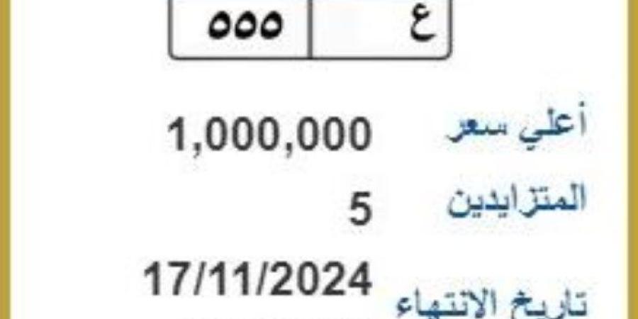 (ع - 555)، 5 أشخاص يتزايدون على لوحة سيارة مميزة بمليون جنيه