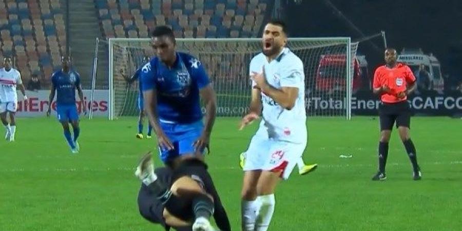 إصابة حمزة المثلوثى فى مباراة الزمالك وبلاك بولز بالكونفدرالية