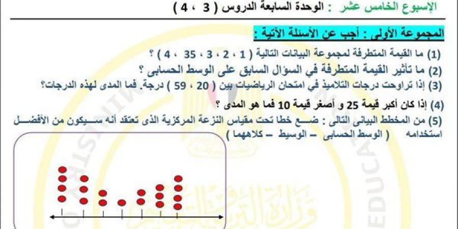 مراجعات
      نهائية..
      أسئلة
      تقييم
      الاسبوع
      الـ
      15
      في
      الرياضيات
      لـ
      الصف
      السادس
      الابتدائي