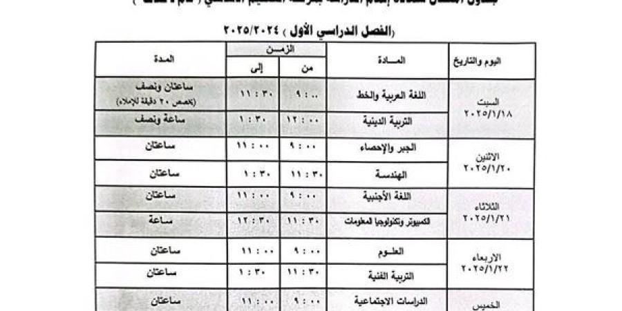 موعد
      امتحانات
      الترم
      الأول
      للصف
      ...