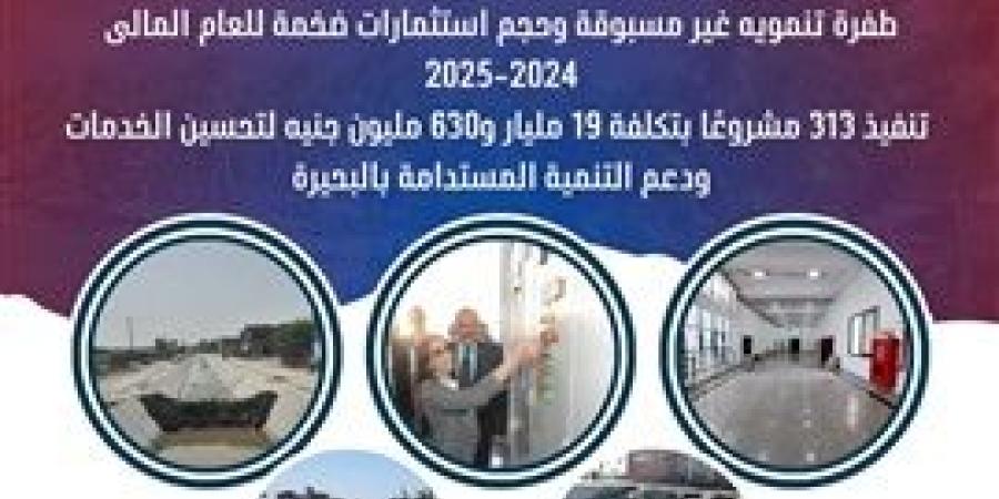 تنفيذ
      313
      مشروعًا
      بتكلفة
      19
      مليار
      و630
      مليون
      جنيه
      لتحسين
      الخدمات
      ودعم
      التنمية
      المستدامة
      بالبحيرة